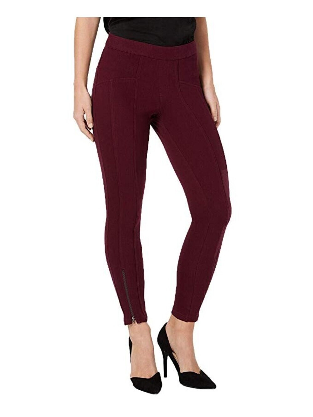 HUE Womens Seamed Zip Skimmer Leggings Currant Size S
